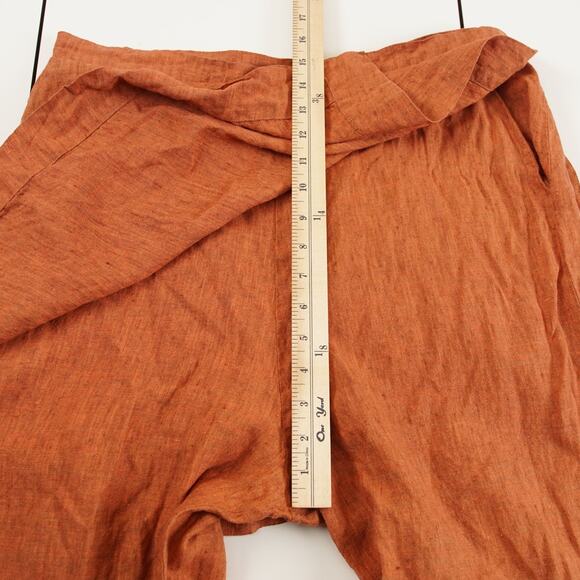 Bryn Walker Orange Linen Straight Leg Asymmetrical Wrap Pants Womens Sz L - Picture 6 of 13